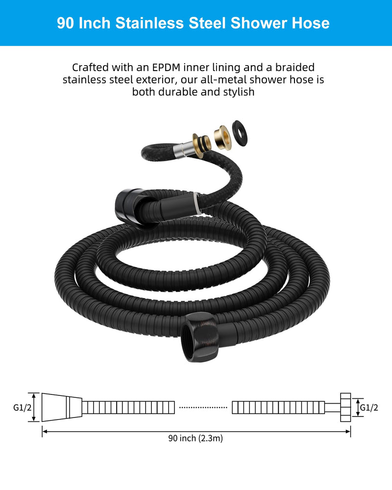 Hibbent All Metal Shower Hose, 90 Inch Stainless Steel Extra Long Shower Hose Replacement, Anti-Twist Handheld Shower Head Hose Extension, Shower Hose Extender, Oil Rubbed Bronze