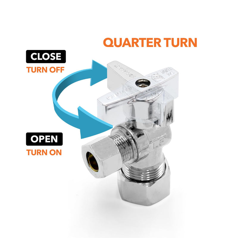 Lead-Free Brass, Quarter-Turn, Angle Supply Stop Valves, 5/8" OD Compression x 3/8" OD Compression (6Pack) 5/8"C x 3/8"C (6Pack)