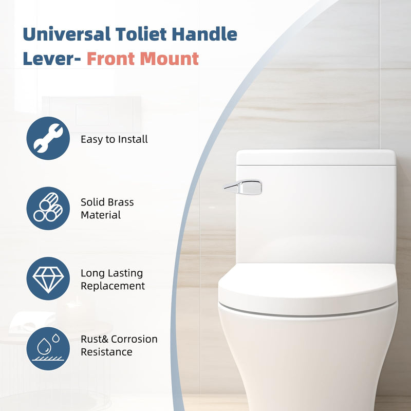 iFealClear Universal Toilet Handle Lever Flush Replacement, Front Mount Toilet Trip Lever Compatible with American Standard, Stainless Steel Flapper Chain, Solid Brass, Chrome 1 Pack