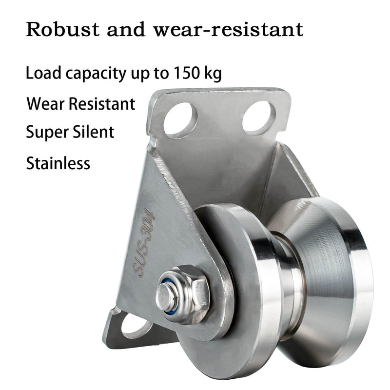 32mm Cable Pulley Wheel Wall Mount, Bearings Inside, V Style Stainless Steel Rope Pulley for Pulley System, Sliding Gate 1Pcs 1
