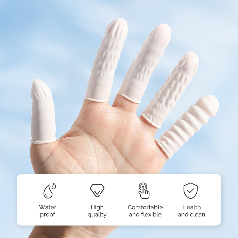 JMU 200PCS Latex Finger Cots Medium, Finger Protectors Disposable, White, Box of 200 Medium-200 PCS