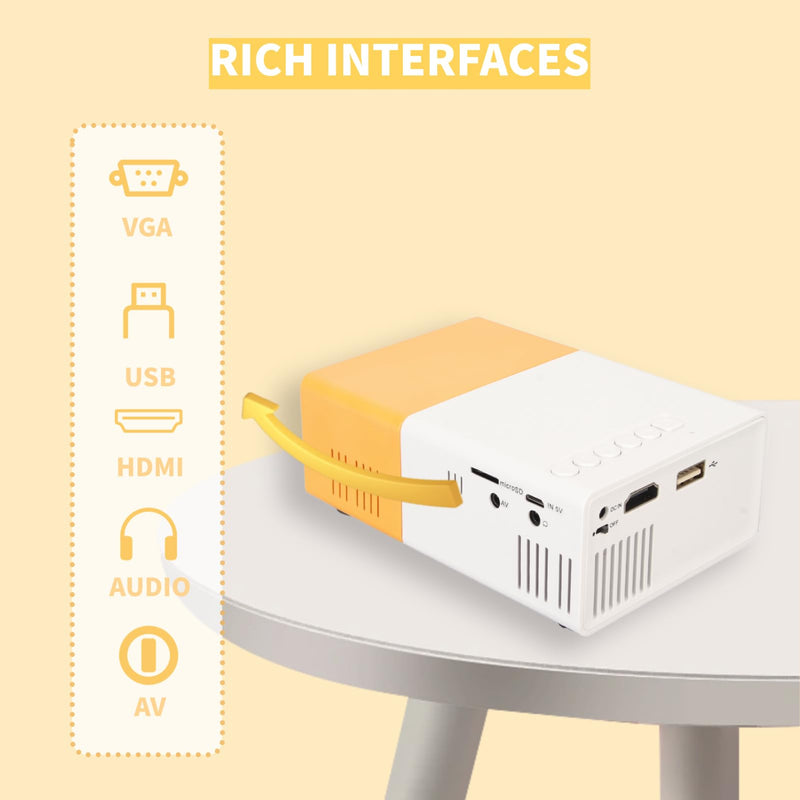 EBTOOLS Mini Projector, LCD 1080P Full HD Portable, White And Yellow, Supports 24-60 Inch Projection, AV, VGA, HDMI, USB Compatible