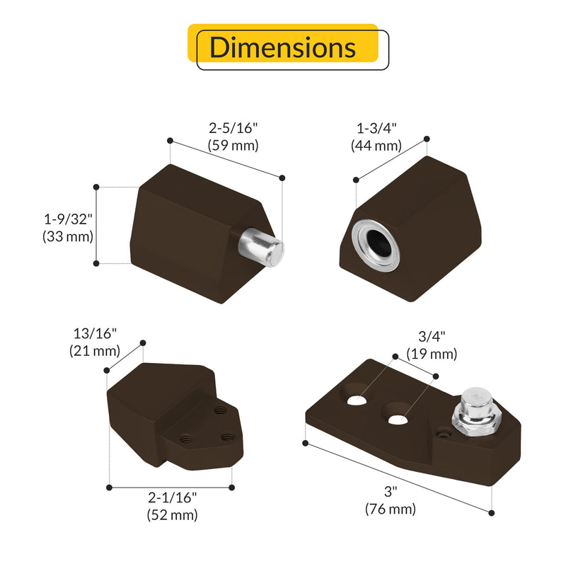 Brixwell Offset Pivot Set, Aluminum Material with Bronze Finish, for 1/8" Recessed Doors, Includes Screws, Non-Handed Design, 2-1/16" Top Pivot, 3" Bottom Pivot with 3/4" Hole Spacing