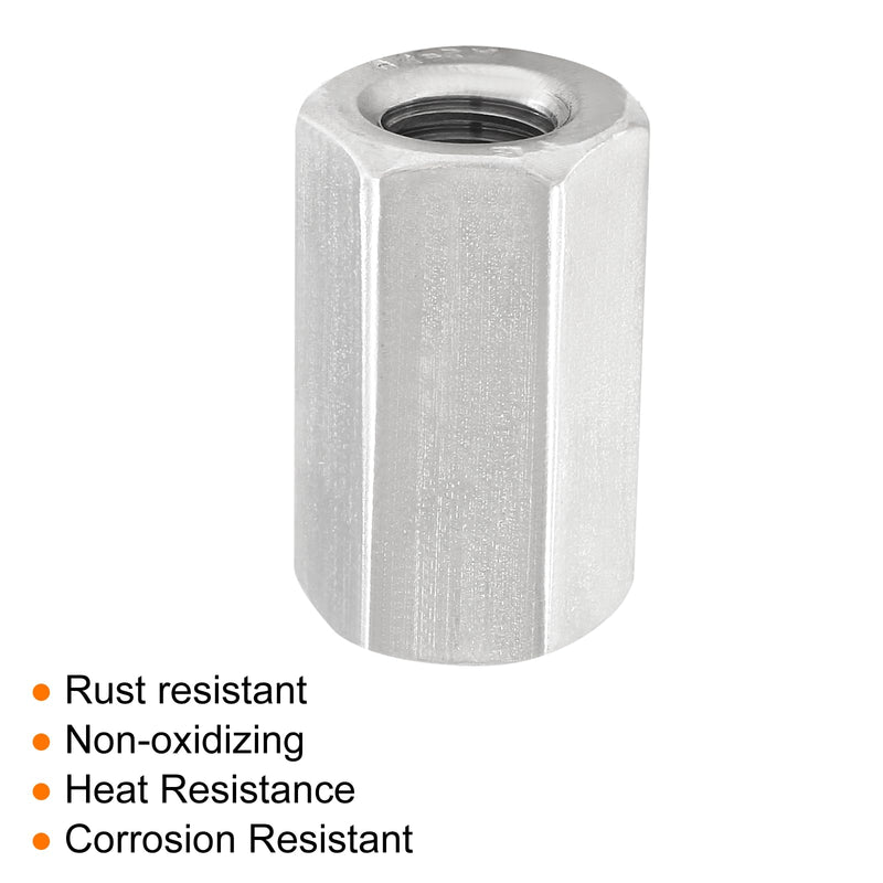Waziaqoc M10 x 1.5-Pitch Hex Coupling Nut, 30mm Length Rod Coupling Nuts 304 Stainless Steel Long Nuts, 6PCS