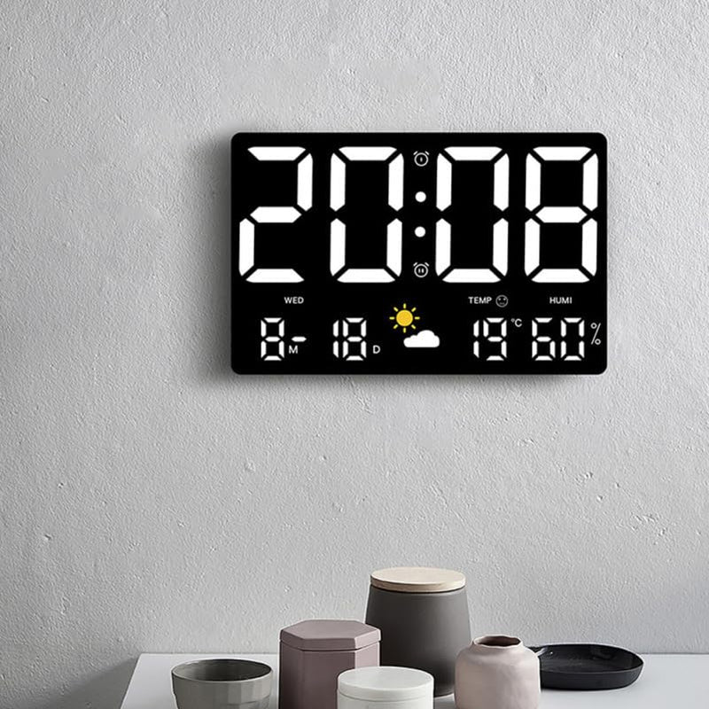 Large Digital Wall Clock with Temperature and Humidity Sensor Colorful Led Weather Forecast Alarm Calendar Timer for Home and Office Use 9.7X6.2 Inch