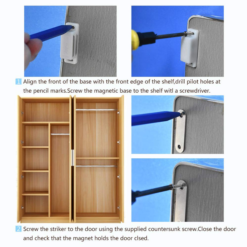12Pack Magnetic Door Catch - 15lb High Magnetic Plastic Heavy Duty Latch for Kitchen Bathroom Cupboard Wardrobe Closet Closures Cabinet Door Drawer Magnets Screws Included White
