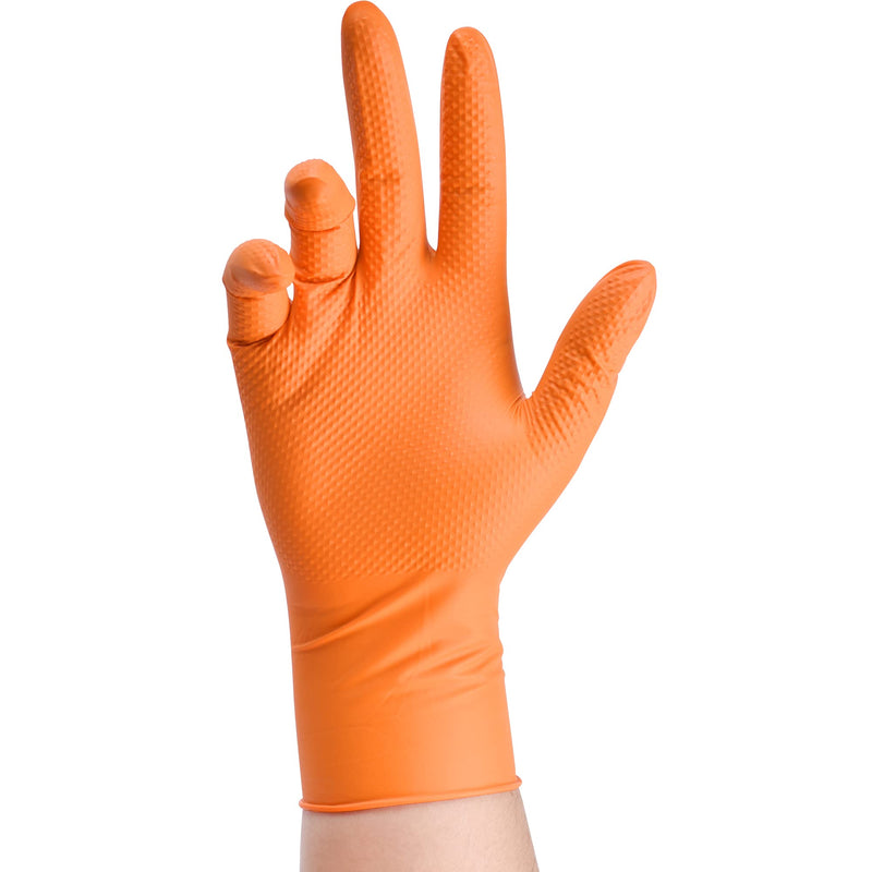 TitanFlex Thor Grip Heavy Duty Industrial Orange Nitrile Gloves with Raised Diamond Texture, 8-mil, Latex Free, Powder Free 100 Large (Pack of 100)