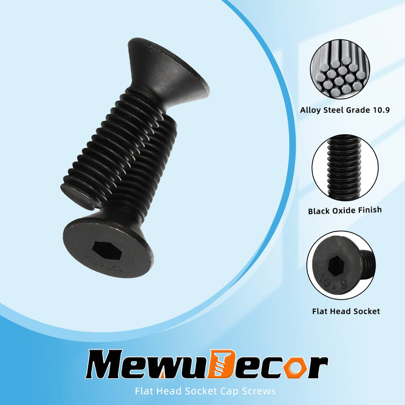 3/8-16 x 1 Flat Head Socket Cap Screws Countersunk Bolts Countersunk Bolts, Alloy Steel Grade 10.9, Fully Threaded, Black Oxide, 20 PCS 3/8-16 x 1"