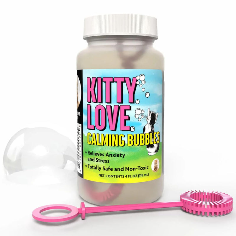 Atomic Bubbles Kitty Love Calming Bubbles, 2 Pack, 4oz Bottles | Relieve Cat Anxiety & Stress, Pet Safe, Non-Toxic Formula, Sensory Bubble Play