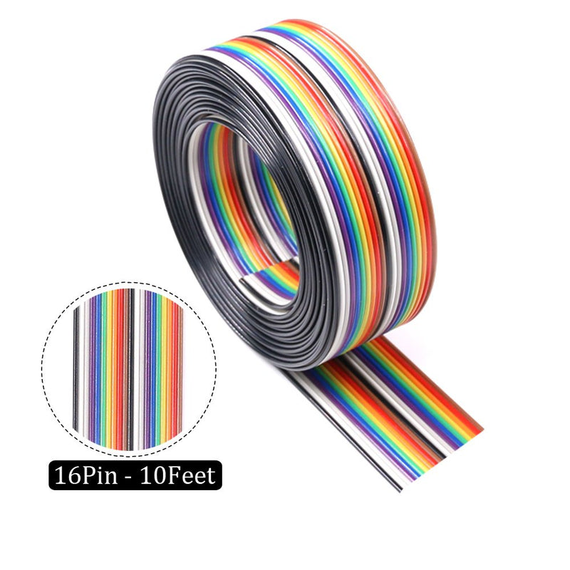 Glarks 10ft / 3m 10/14/16/20 Wire Rainbow Color Flat Ribbon IDC Wire Cable Kit for 2.54mm Connectors