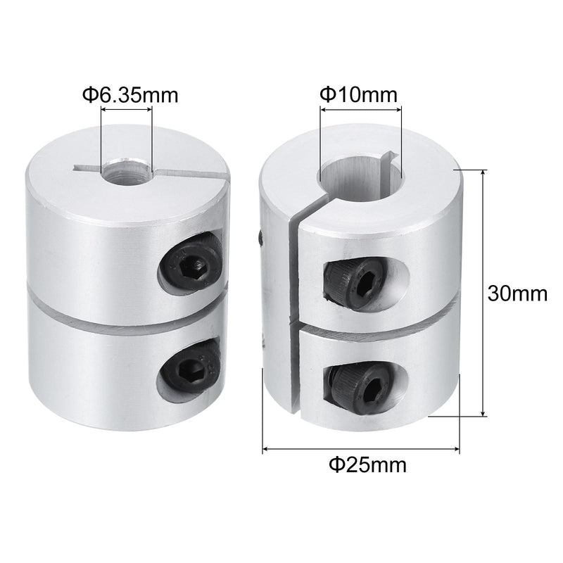 uxcell 2pcs Shaft Coupling 6.35mm to 10mm Aluminium Single Split Clamping Coupling, Rigid Stepper Motor Wheel Coupler Joint Connector for DIY Model, 3D Printers