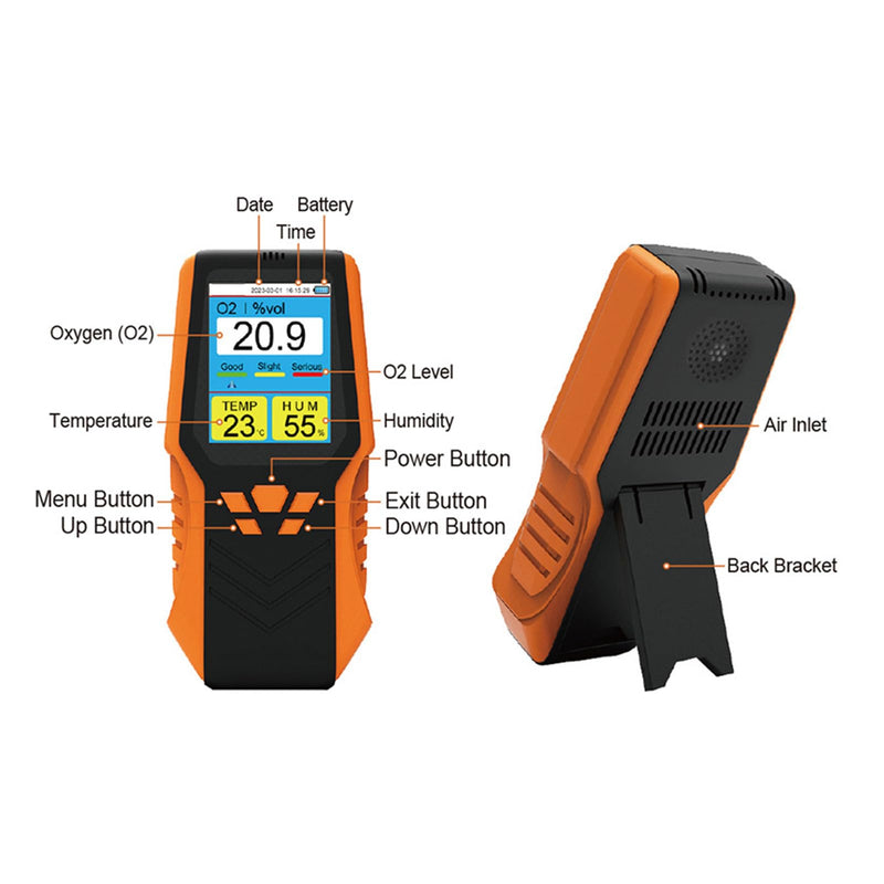 Portable Rechargeable Oxygen Gas Detector Analyzer 0-30% Vol Range Handheld O2 Meter for Home Office Classroom Safety Monitoring - Industrial Grade Oxygen Level Tester