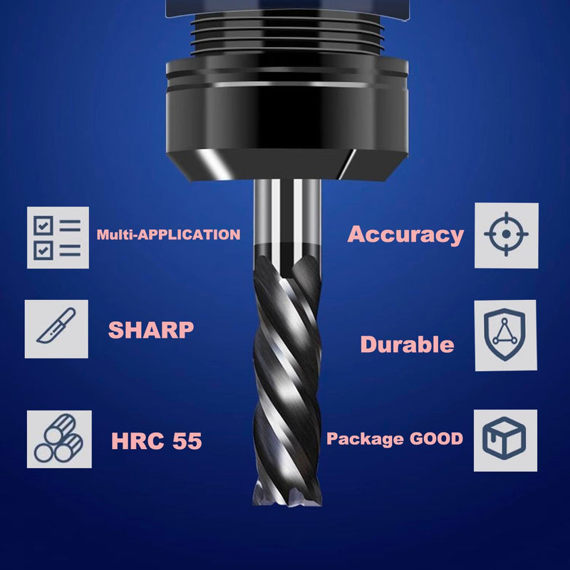 1/4" Carbide Square End Mill for Steels, HRC 55 Deg, 4 Flute, AlTiN Coating End Mill Bits for Milling Alloy Steels, Hardened Steel, Metal & More(Pack of 5) 1/4 inch