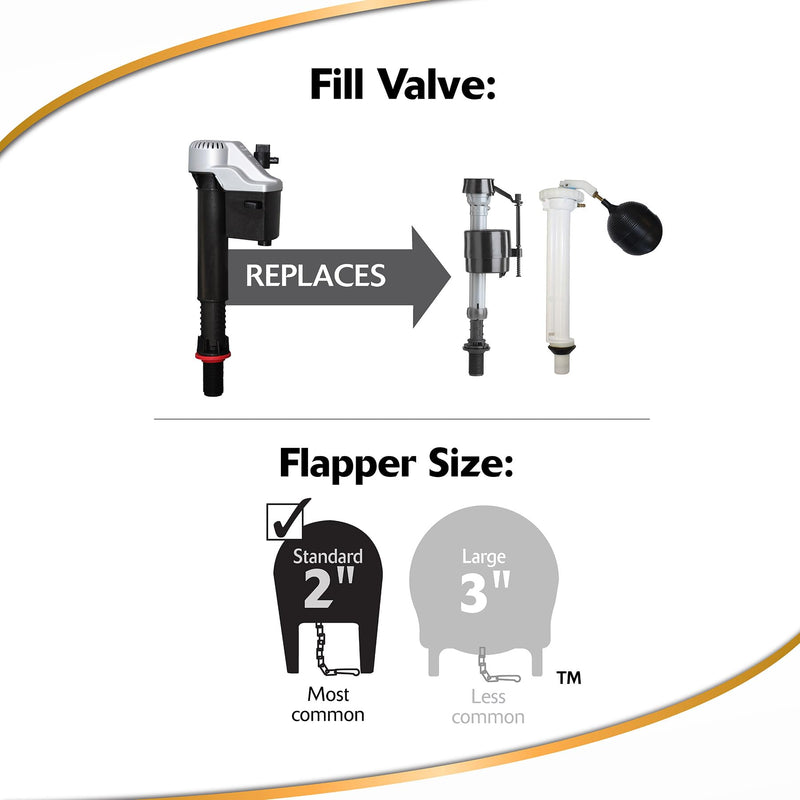 Korky 818MP QuietFILL® Platinum Universal Toilet Fill Valve & 2" Toilet Flapper Kit, Silver