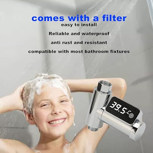 Digital Shower Thermometer, Rotatable LED Display to Monitor Water Temperature, Baby Bathing, Elderly, 1/2" Water Pipe, Shower Hose, Hand Shower - NewNest Australia