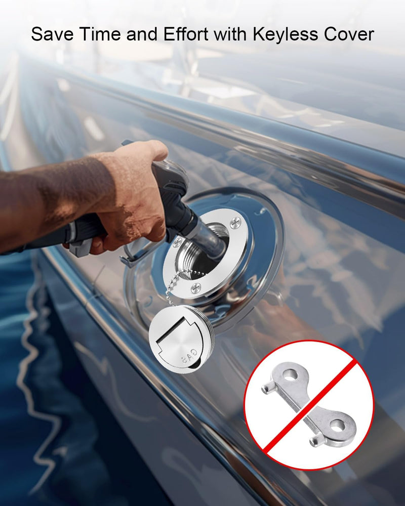 2 inch (50mm) Boat Gas/Fuel Deck Fill/Filler with Keyless Cap with Chain, 316 Stainless Steel Deck Hardware for Marine Boat Yacht Caravan GAS-Straight