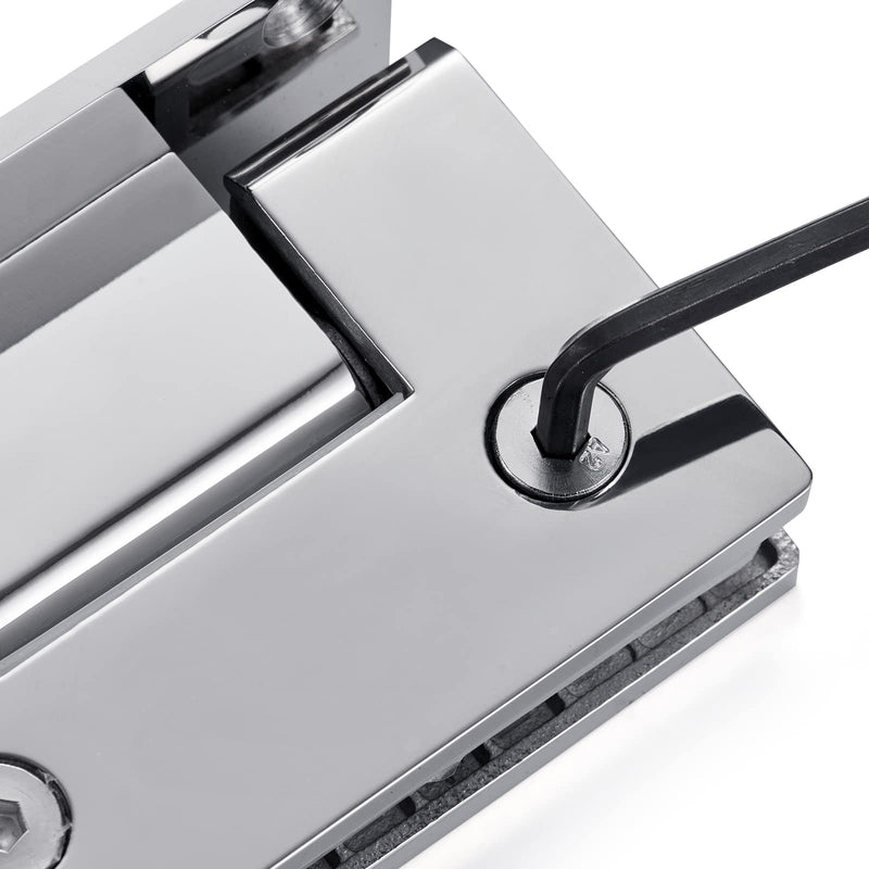 Ranbo 90 Degree Shower Glass Door Hinge, Polished Chrome, 1 Pack | solid 5mm-thick 304 stainless steel, wall to glass mount, for 5/16"-1/2" (8mm-12mm) thick frameless doors