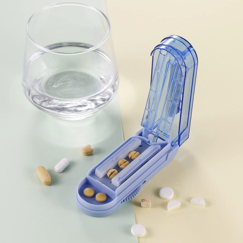 Multiple Pill Splitter, Adjustable Pill Cutter, Stainless Steel Cutting Blade & Blade Guard, with Accurate Pill Alignment, for Cutting Small Pills or Large Pills in Half (Blue) Blue