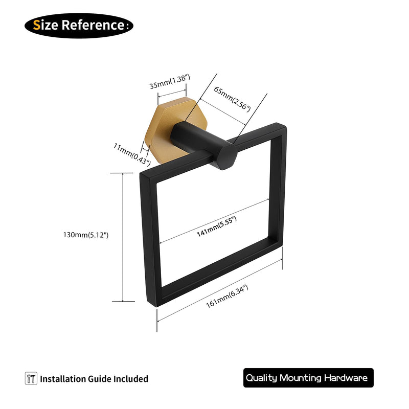 GERZWY Modern Towel Holder Stainless Steel Towel Ring for Bathroom Lavatory Wall Mount Contemporary Style (Black & Gold) Black & Gold