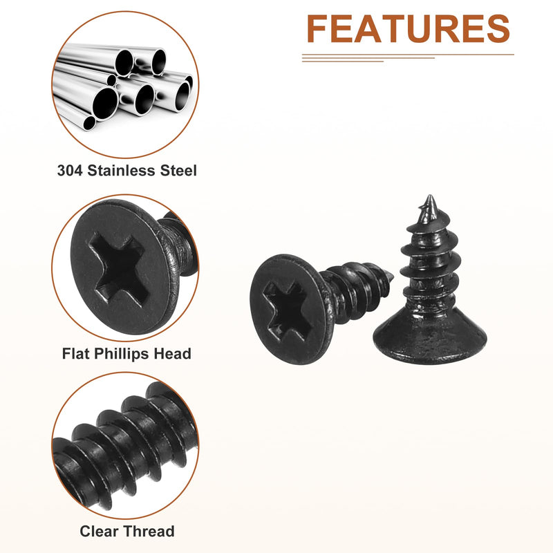 100Pcs #4x1/4" Flat Head Wood Screws, 304 Stainless Steel Phillips Self Tapping Screws - Good for Woodworking, Furniture - Black #4x1/4" 100