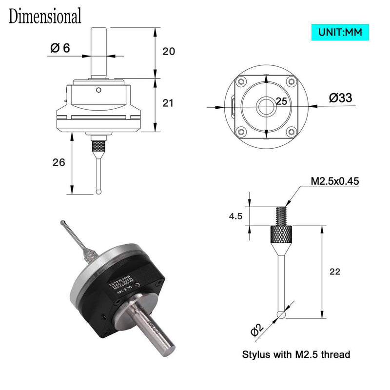 CNC 3D Touch Probe Edge Finder,XYZ Coordinate Measuring Sensor with 2M Cable and 6 MM Shank Compatible with Mach3 and GRBL,for GRBL CNC Router (NPN-NO) NPN-NO