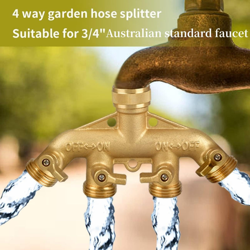 Will never break NPT3/4 Copper Four Outlet Faucet Diverter Valve 4 Way Heavy Duty Brass Garden Hose Splitter, Hose Connector 3/4", Hose Spigot Adapter with 4 Valves (4 Way)