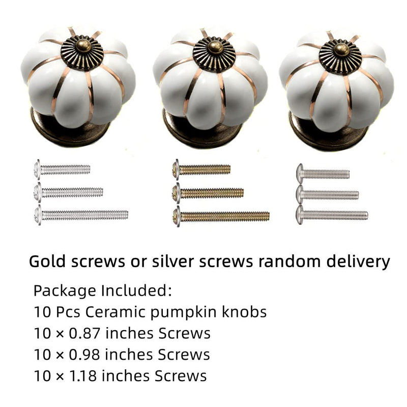 10 Pcs Vintage Ceramic Pumpkin Cabinet Knobs, Kitchen Cabinet Drawers Dresser Cupboard Pull Handles Door Pulls with 3 Kinds of Screws(White)