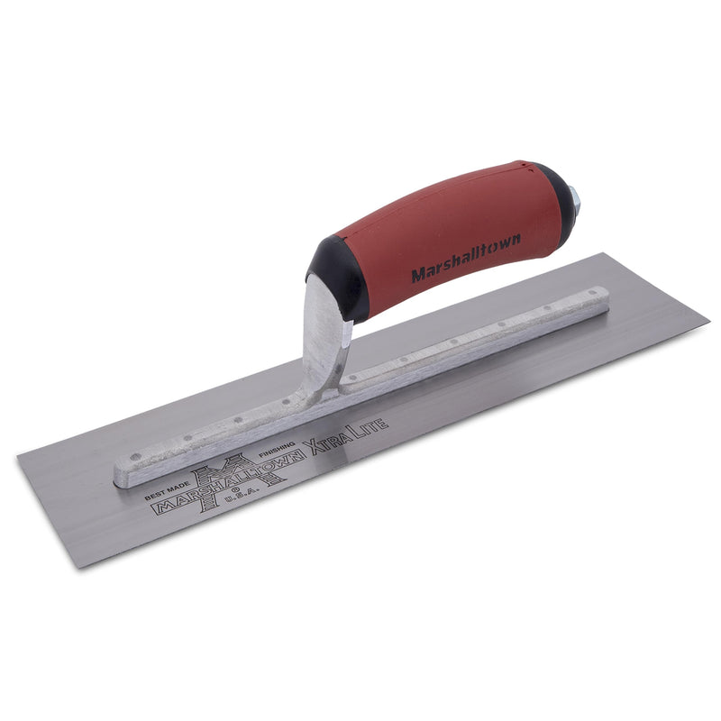 Marshalltown Finishing Trowel, 12 by 3 Inch, Perfect for Spackling, Sheetrock, Stucco, Concrete, EIFS and More, DuraSoft Curved Handle, High Carbon Steel Blade, Xtralite Mounting, MXS56D 12 Inch by 3 Inch