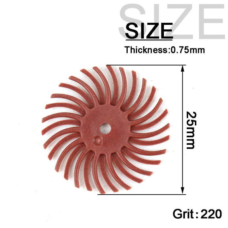 30Pcs 1 inch Bristle Disc Kit with 3Pcs 2.35mm / 3mm Shank Mandrels for Rotary Tools,25mm Detail Abrasive Wheel Radial Bristle Buffing Wheel for Jewelry Wood Metal Polishing 220 Grit 220GRIT