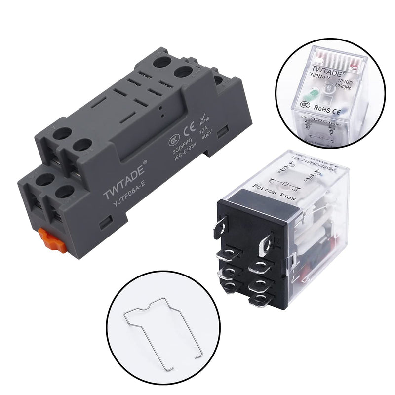 TWTADE AC 110V/120V Relay 10A Electromagnetic Power Coil Relay 8 Pins DPDT 2NO+2NC with Indicator Light and Socket Base -YJ2N-LY 8 PIN-10A