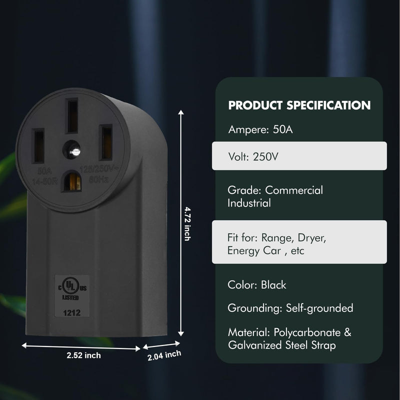 VAV NEMA 14-50R 50 Amp Heavy Duty Outlet, 3-Pole 4-Wire Surface MountPower Receptacle, UL Certiied, 125/250 Volt Black Stove Outlet, for EV RV Oven Range