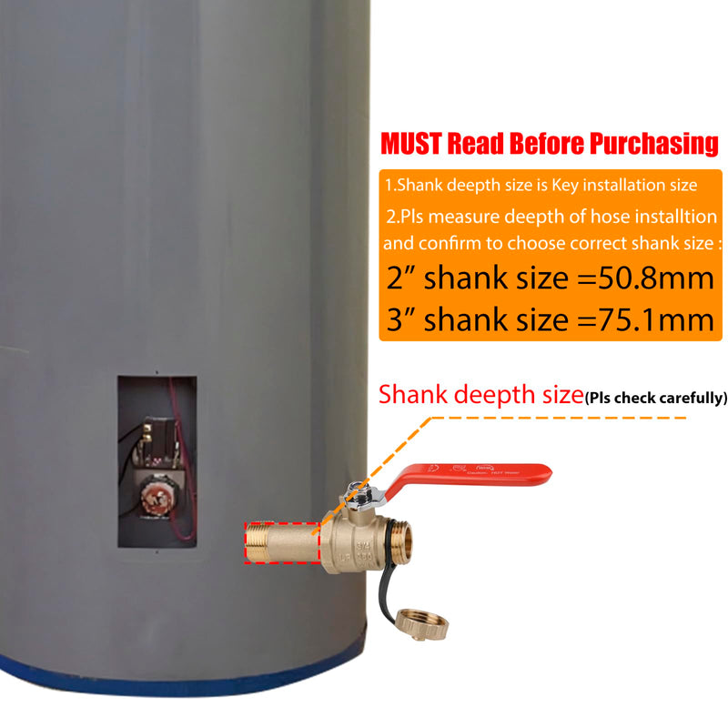 WHK Water Heater Drain Valve 3/4"MIP X 3/4" Male GHT Connection to drain or Flush Hot Water Heater Faster and Easy Big Full Port (Lead-Free Brass,2 Inch Shank with Long Handle,Straight) 2 inch shank 2 Inch shank Straight-Water heater drain valve