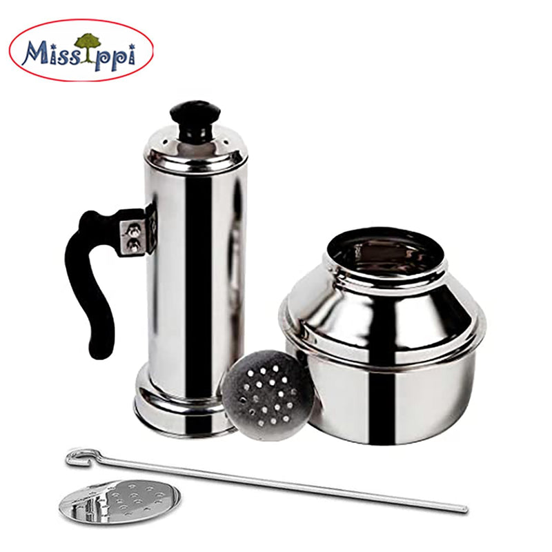 Stainless Steel Puttu Maker/Puttu Kudam with Steamer Plate,Steel Stick and Lid- 1 Unit - Long - 7 Inch