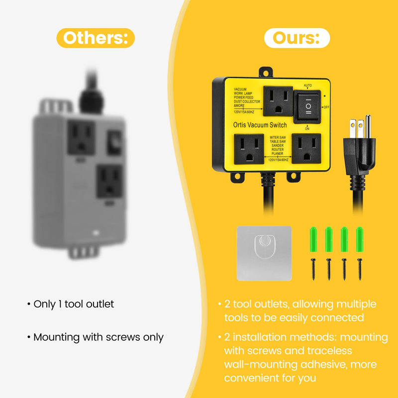 Automatic Vacuum Switch, Ortis Vacuum Switch for More Power Tools, Delay Vacuum On/Off to Prevent Circuit Overload and Tripping, Keep Your Workplace Cleaner, Better for Your Lung Yellow