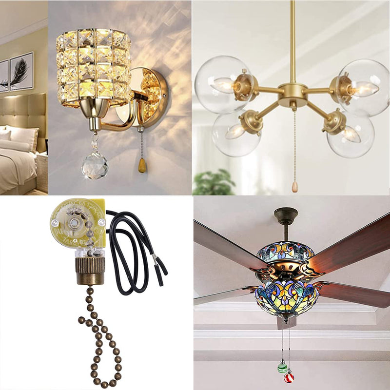 Ceiling Fan Switch Zing Ear ZE-109,Two-Wire On-Off Light Switch for Hunter Ceiling Fans Lamp and Wall Lights Replacement (Bronze Pull Chain) Bronze