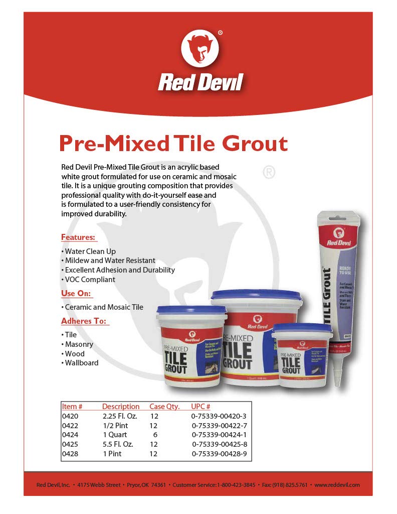 Red Devil 0425 Pre-Mixed Tile Grout Squeeze Tube, 5.5 oz., White 1 - Pack