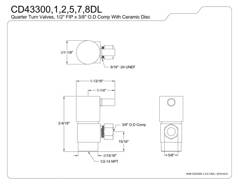 Kingston CD43307DL Hardisc Cartridge Angle Stop, Brushed Brass
