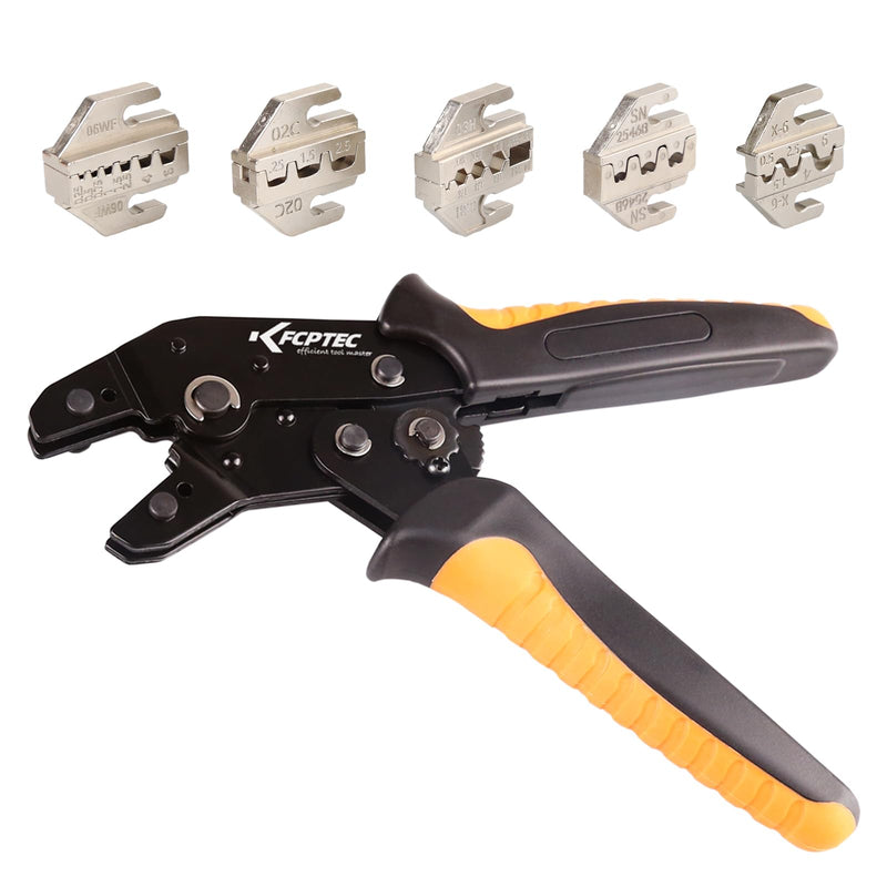 KF CPTEC 6PCS Multi-functional Wire Crimping Tool with Quick-Change Jaws for Spade, Insulated & Non-insulated Terminals, Ferrules, Solar Connectors, Coaxial Cables for Pro Electrical Repairs 6PCS Multi-functional Crimping Tool