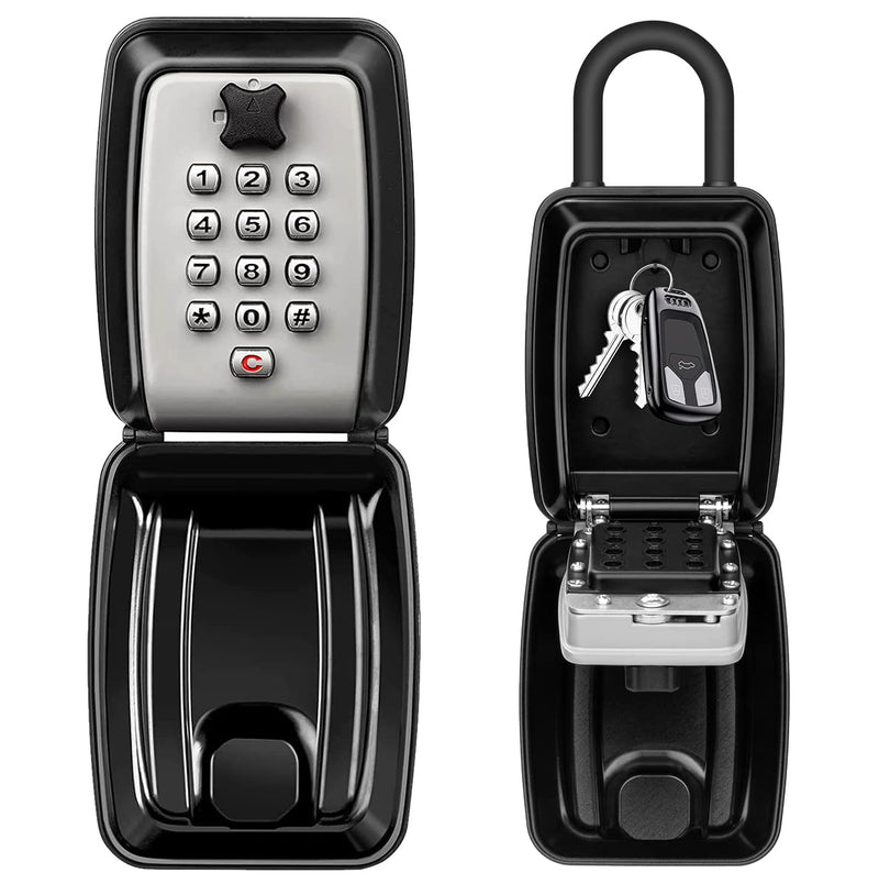 HUANLANG Key Lock Box for Outside, 12-Digit Combination Lock Box Waterproof Lockbox with Code,Key Hider Safe for Home Garage Office Hang Ring-Grey