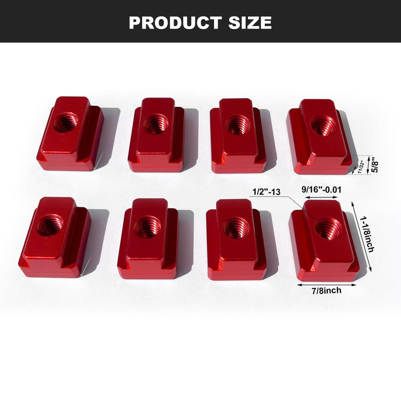 T-Slot Nut 9/16 Inch Red Oxide Finish 1/2"-13 Threads 8 Pcs Set