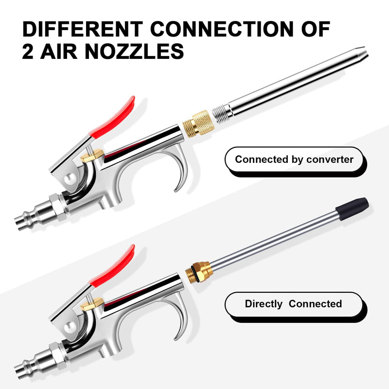 13 Pcs 2-Way Connection Air Nozzle Blow Gun Set, Air Nozzle Kit with 1/4 in Standard Quick Fitting and 8 Air Nozzles, Air Compressor Accessories for Air Inflation and Dedusting 13 pcs kit