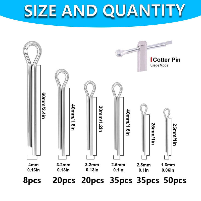 Cotter Pin Assortment Kit,SpzcdZa 302pcs 13 Size Cotter Pins Assortment Kit 304 Stainless Steel R Clips Hardware Pins & Hairpin Cotter Pins Set for Trucks, Engine Repair 302pcs Cotter Pin Assortment Kit