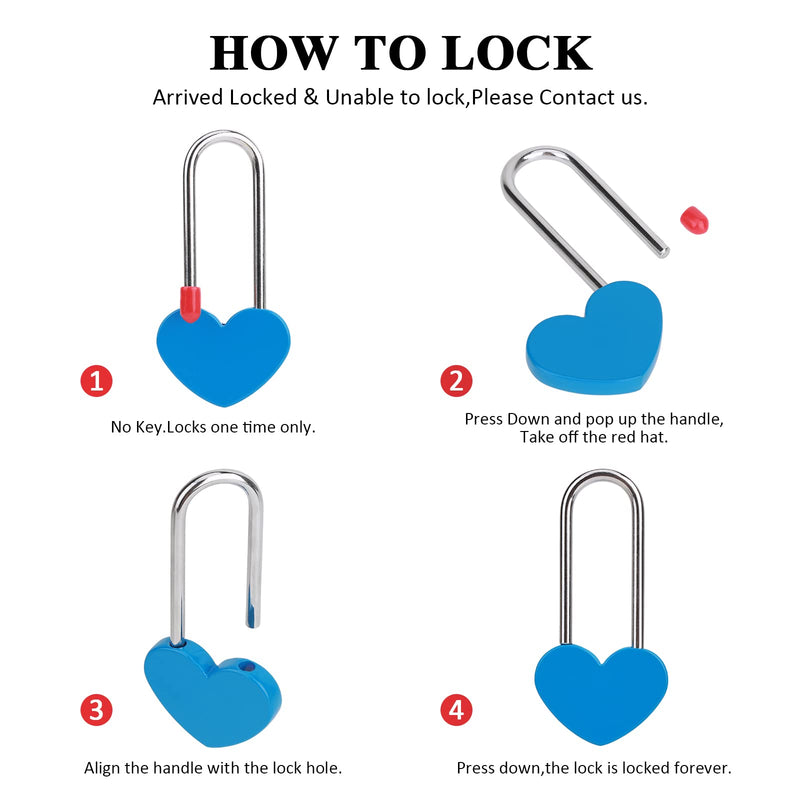 25PCS Blue Love Lock No Key Heart Padlocks 3.5" 50mm Aluminum Unity Locks 25 Pieces
