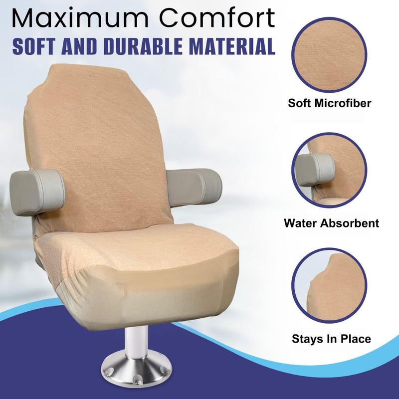 Boat Seat Cover - Microfiber, Quick-Dry, Universal Fit, Stylish Solid Beige Design for Captain's Chairs, Pontoon Towel Seat Covers