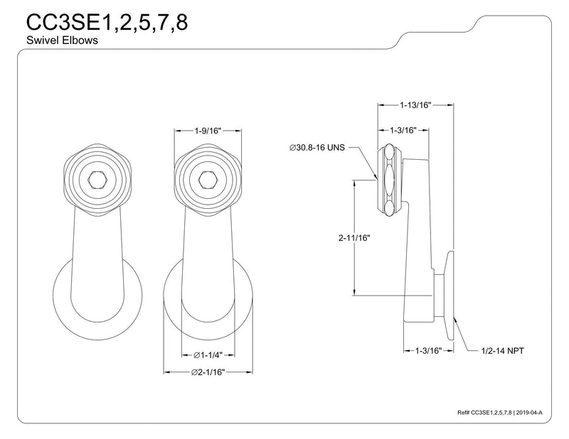 Kingston Brass CC3SE5 Vintage Leg Tub Faucet Swivel Elbows, 3-Inch, Oil Rubbed Bronze