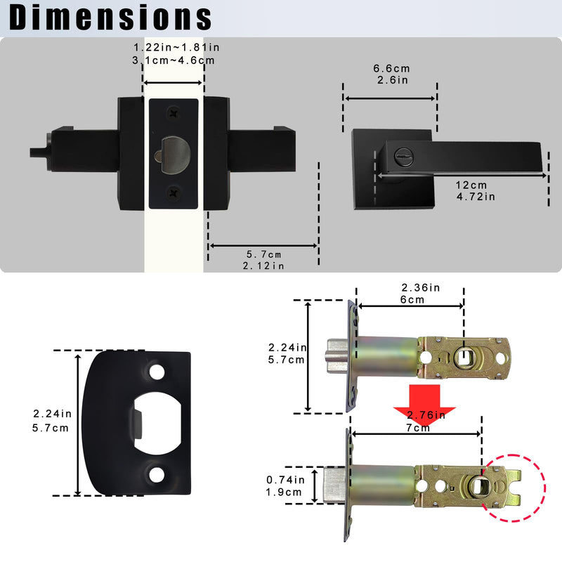 Matte Black Door Handle Heavy Duty, Keyed Alike Entry Door Lever, Door Knobs with Lock and Key, Square Door Lever for Bedroom, Bathroom and Front Door 1 Pack Matte Black