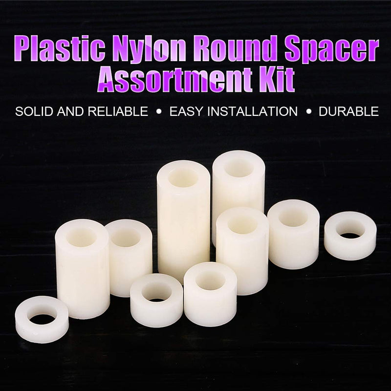 Swpeet 150Pcs Nylon Round Spacer Standoff Screw Nut Assortment Kit, Nylon PA66 Plastic Standoff OD 11mm and ID 6.2mm Length 3mm 4mm 5mm 8mm 10mm 12mm 15mm 18mm 20mm 25mm for M6 Screws Prototyping
