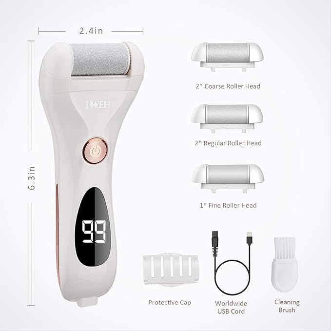 Electric Exfoliating Remover USB Rechargeable Foot File Hard Skin Remover Pedicure Tool Electronic Calse Shaver Pedicure Kit for Cracked Heel and Old Skin 5 Rough Roller Heads - NewNest Australia