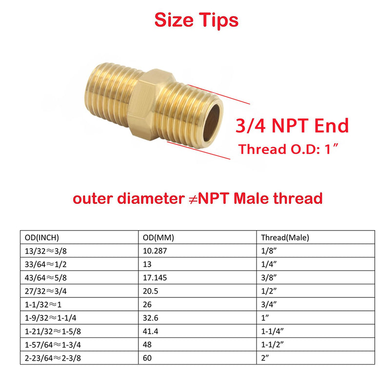 Joytube 2 Pcs Brass Pipe fittings, 3/4" x 3/4" NPT Male Hex Nipple adapter coupler 3/4" X 3/4" NPT( O.D x O.D: 1" x 1" )