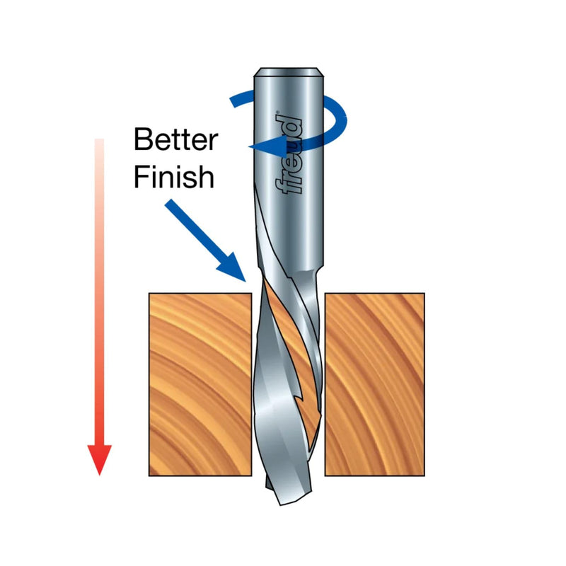 Freud 3/8" Down Spiral Router Bit with Tico Hi-Density Carbide for Maximum Performance - Ideal for Grooves & Through-Cuts, 3/8" Diameter, 1/2" Shank, 1-1/4" Carbide Height, 24,000 RPM - 76-106